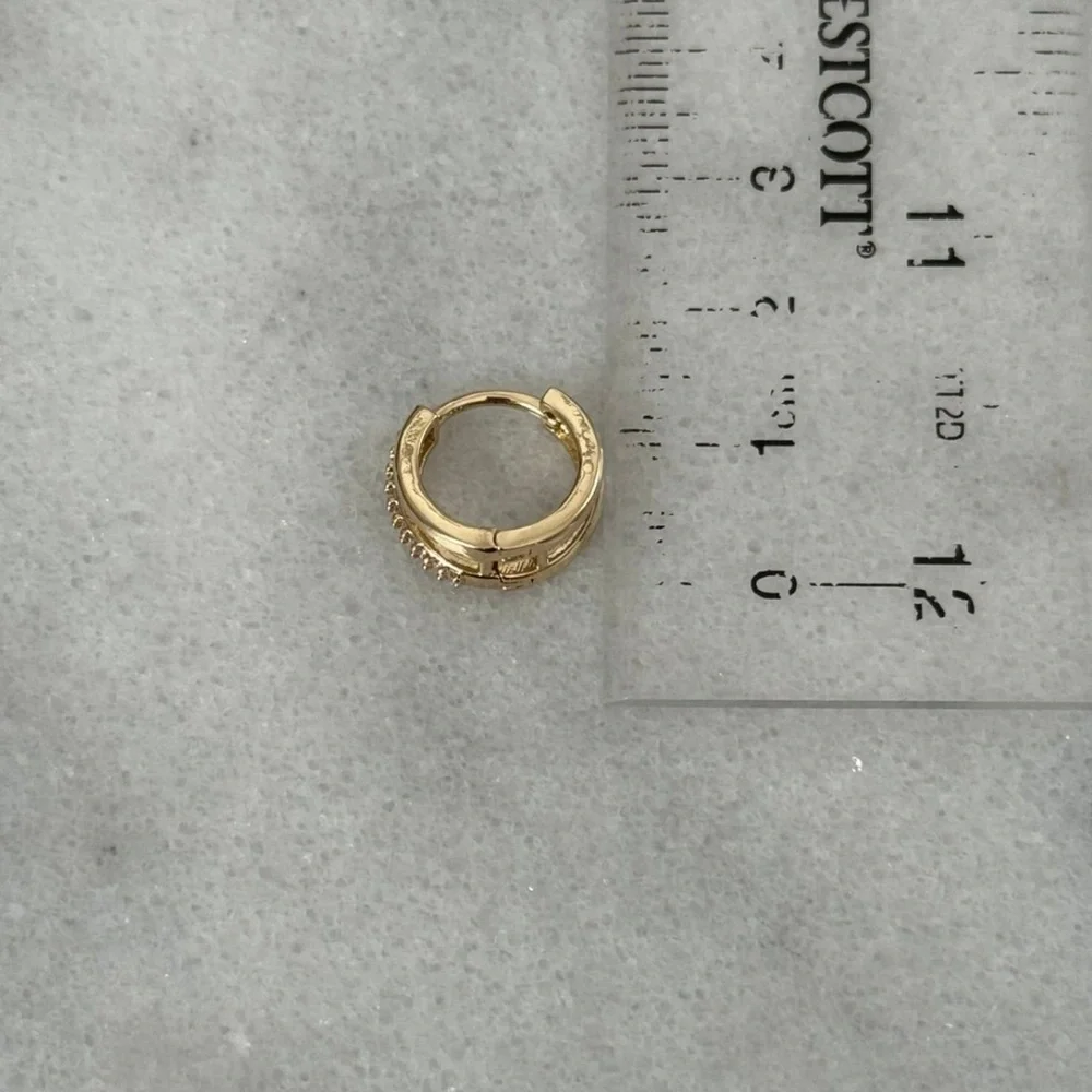 Gold Crystal Double Hoop Split Huggie Earrings   Brand New